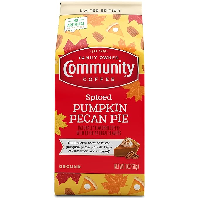 Community Coffee Spiced Pumpkin Pecan Pie Flavored Ground Coffee, Limited Edition, Medium Roast, 11 oz Bag (Pack of 1)