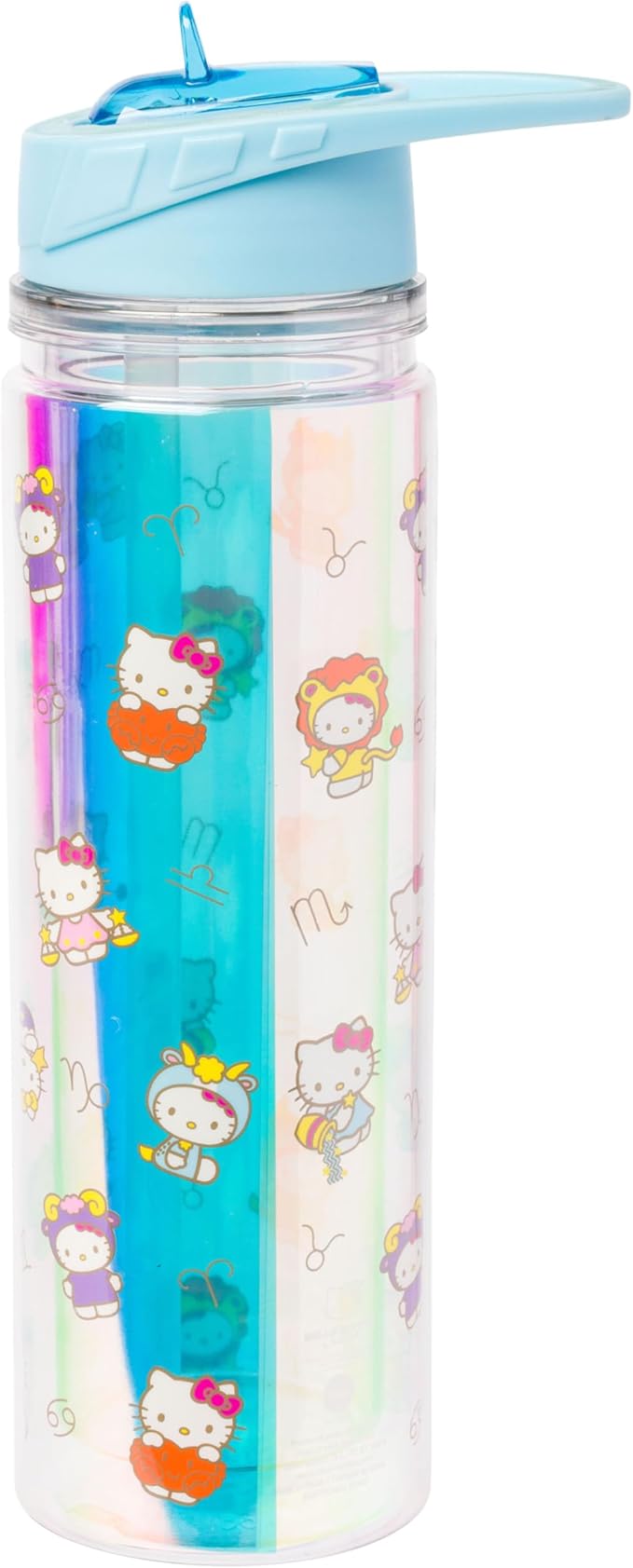 Silver Buffalo Sanrio Hello Kitty Zodiac Signs Iridescent Double Walled Tritan Water Bottle, 18 Ounces