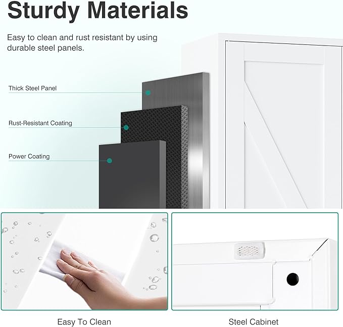 SISESOL 61" Tall Pantry Cabinet,Farmhouse Kitchen Pantry Storage Cabinets with 2 Doors and 5 Shelves,White Metal Storage Cabinet,Large Cupboard for Home,Kitchen,Dining/Living Room
