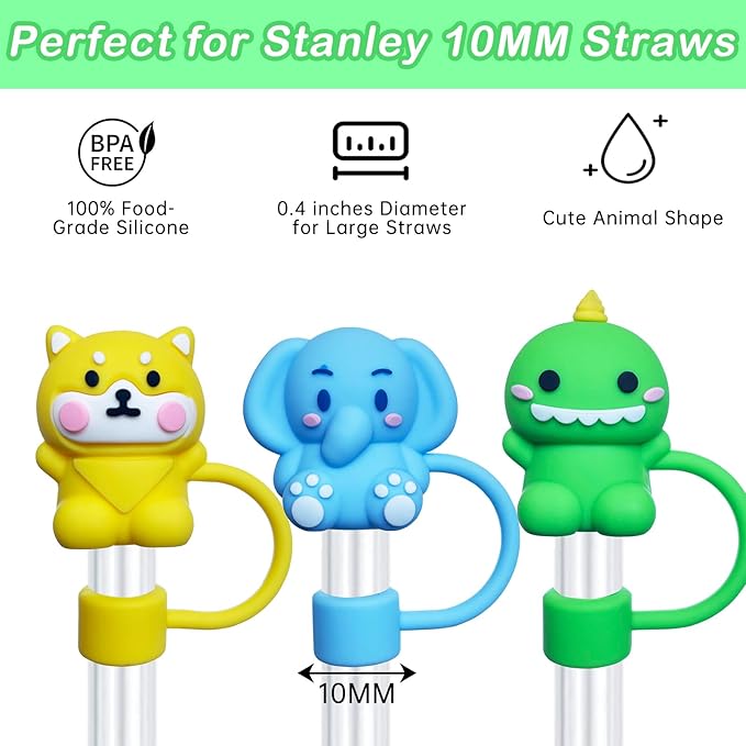 5PCS Straw Cover Cap for Stanley Cup, Silicone Cute Animal Straw Topper for Stanley 30&40 Oz Tumbler with Handle, 10mm 0.4in Dust-Proof Reusable Straw Tips Lids. (Color 8)