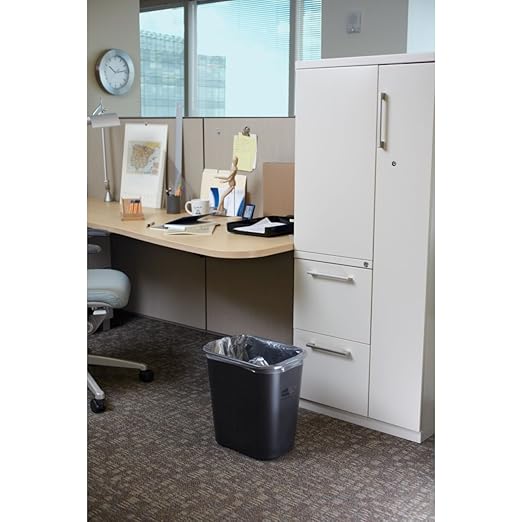 Rubbermaid Commercial Products Resin Wastebasket/Trash Can, 7-Gallon/28-Quart, Black, Plastic, for Bedroom/Bathroom/Office, Fits Under Desk/Sink/Cabinet