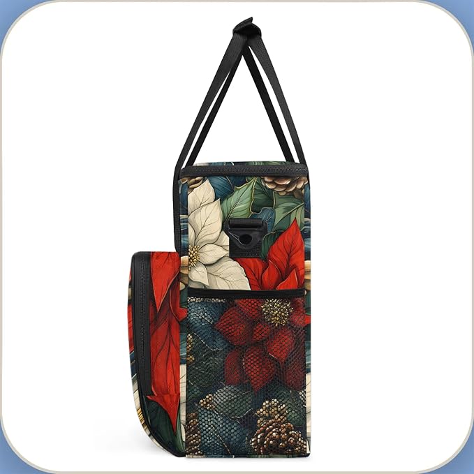 Christmas Flower Leaves Coffee Maker Travel Bag, Poinsettia Floral Insulated - Image 4