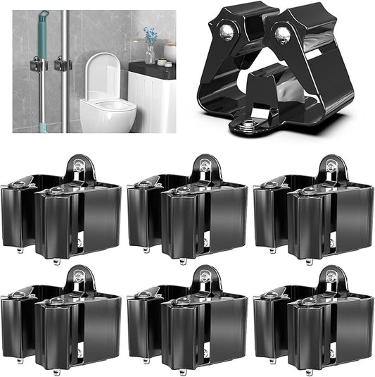 3-H Stainless Steel Broom Holder Wall Mount 6-Pack- Heavy Duty Mop Organizer, Wall Mounted Broom Storage with Secure Mounting for Kitchen Laundry Garage Bathroom (Space Saving)