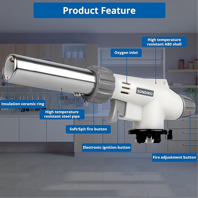 Sondiko Dual Flame Mode Butane Torch Lighter Head, Professional Grilling Tool with Adjustable Flame, Reverse Use for BBQ, Soldering, Charcoal&Campfire Torch Lighter(Fuel Not Included)