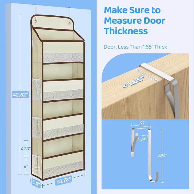 Yecaye 2 Pack Over the Door Organizer, 35.2lbs Load Toy Stuffed Animal Storage, Swing-proof Hanging Bathroom Organizers and Storage for Nursery Newborn Baby Essential Stuff Dorm Room Essentials Beige
