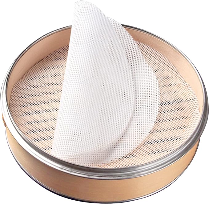 GUCUJI 8 Inch Silicone Bamboo Steamer Liners - Non-Stick, Reusable Steamer Mesh Mats for Steamed Buns, Dumplings, veggies, Dim Sum, Momo, Rice, and fish - Food Grade BPA Free (4Pcs)