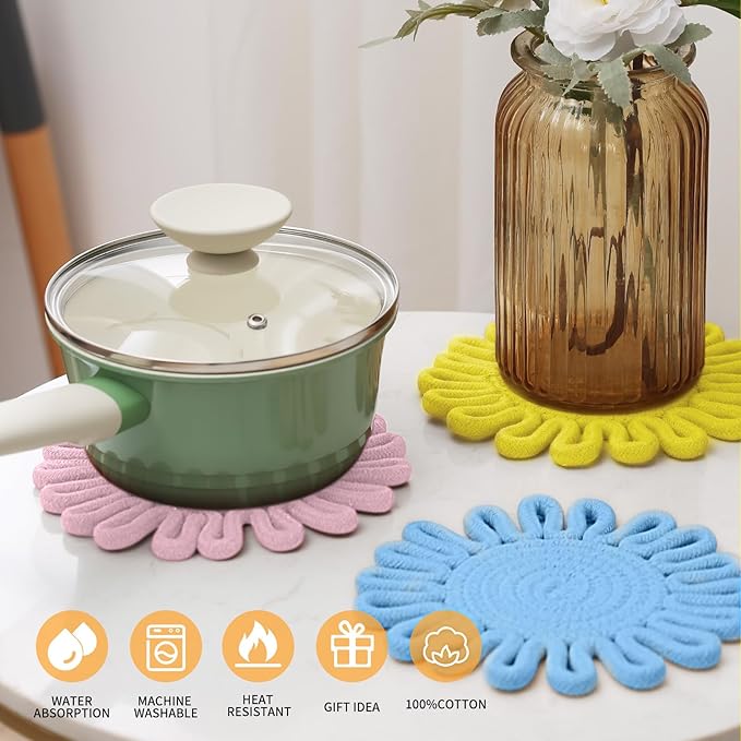 Trivets for Hot Dishes, Trivet for Pots and Pans, Heat Resistant Hot Pads, Potholders for Kitchen, Colorful Boho Trivets, Table Decorations,Kitchen Essentials for New Home 7.5"(Blue)