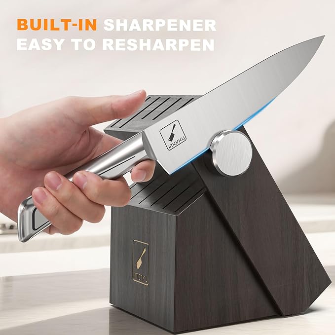 Knife Sets for Kitchen with Block imarku G14 Japanese Knife Set Stainless Steel Kitchen 14pcs, Built-in Sharpener, Sharp Knives with Non-slip Ergonomic Handle - Dishwasher Safe, Home Essential Gifts