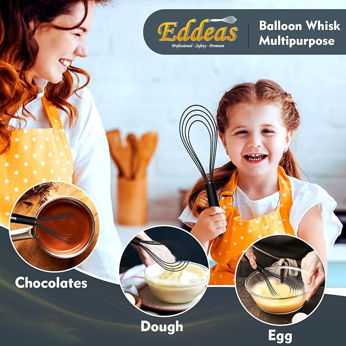 Flat Whisk, EDDEAS Silicone Gravy Whisk for Cooking, Beating, Stirring Gravy and Eggs