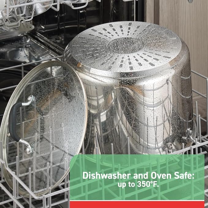 T-fal Specialty Stainless Steel Stockpot 12 Quart Oven Safe 350F Pots and Pans, Cookware Silver