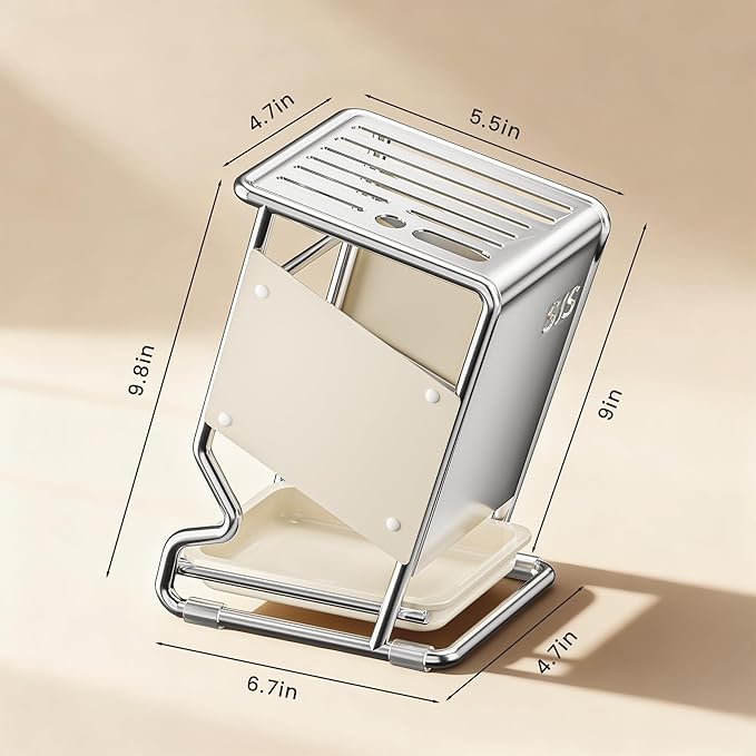 Knife Block Holder without Knives, Universal Kitchen Storage Stand, Safe Space Saver Large Volume Stable Knife Storage With a drip tray at the base Detachable for Easy Cleaning - White