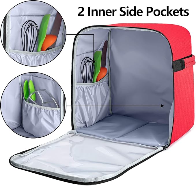 Luxja Dust Cover Compatible with 6-8 Quart KitchenAid Mixers (with a Bottom Padding Pad), Dust Cover (Clear Front Panel) for Stand Mixers and Extra Accessories, Red (Patented Design)