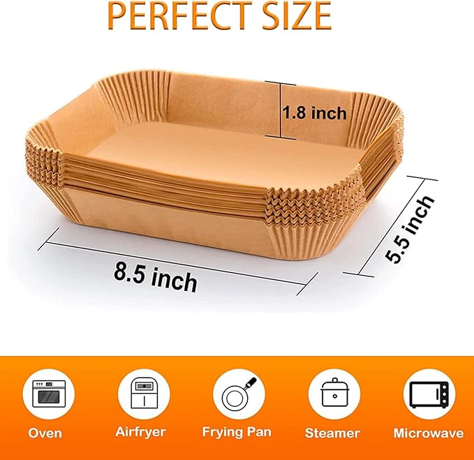 Air Fryer Disposable Paper Liner, Rectangular for Ninja 2-Basket Air Fryer, Natural Non-stick Parchment Paper Liner, 8.6x5.5 inch 100Pcs Rectangle Parchment Paper for DZ201, DZ401, FG551