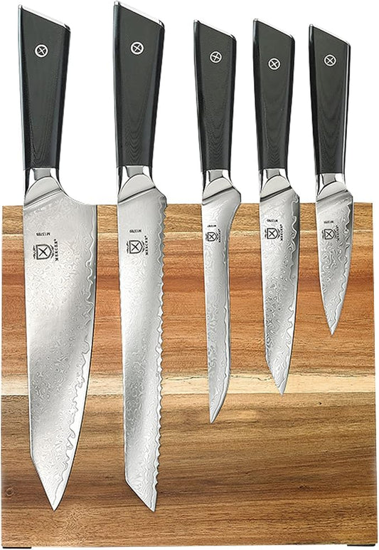 Mercer Culinary Premium Grade Super Steel 6-Piece Knife Set with Magnetic Acacia Stand, G10 Handles
