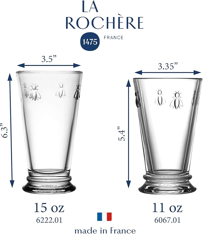 La Rochere Napoleon Bee Double Old Fashioned Tumbler Set of 6 – La Rochere Bee Glassware Sets – Fancy Glassware Drinking Glasses (15 oz)