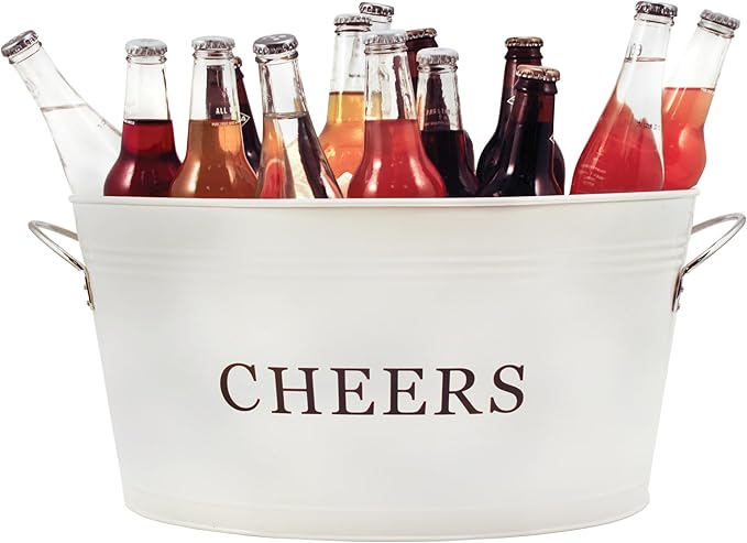 Twine Rustic Farmhouse Decor Galvanized Tubs for Drinks, Beverage Tub, Drink Buckets for Parties, Metal Tub, Beer Buckets, Cream, 6.3 Gallons Set of 1