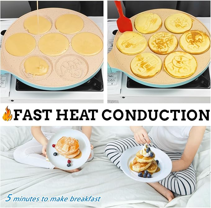 Dinosaur 7-Cup Egg Pan Omelet Pans Pancake Pan for Kids Nonstick Egg Cooker Cars Trucks Pancake Mold Egg Mold for Breakfast Sandwiches Hamburger