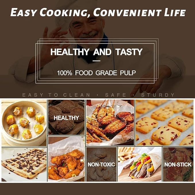 Air Fryer Liners Disposable Parchment Paper, Numola 100 Pcs Airfryer Sheets, 7 Inch White Non-stick Steamer Liner for Oven, Microwave, Bamboos Steaming Basket