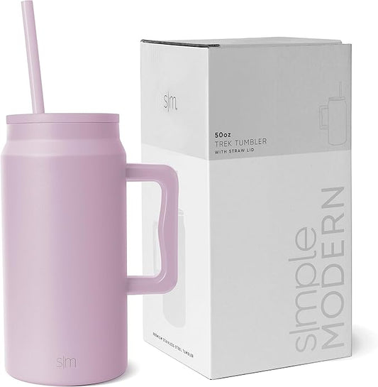 Simple Modern 50 oz Mug Tumbler with Handle and Straw Lid | Reusable Insulated Stainless Steel Large Travel Jug Water Bottle | Gifts for Women Men Him Her | Trek Collection | 50oz | Lavender Mist