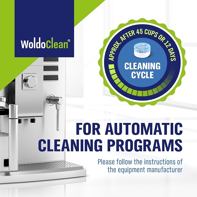 WoldoClean 2-Phase Cleaning Tablets for Espresso Machines 25 Tablets - compatible with Breville, Jura, Bosch, Philips, Casabrews, KitchenAid, De'Longhi, Ninja
