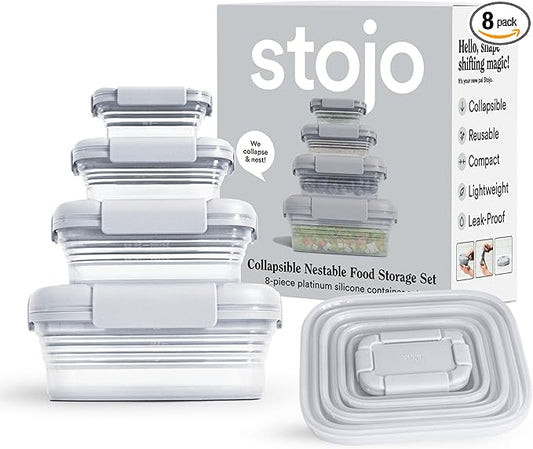 Stojo Nestable Collapsible Food Storage Container - Set of 4, Cashmere - Leak-Proof Airtight Seal Made With Food Grade Silicone For Meal Prep, Lunch Box, Pantry Organizer - Microwave & Dishwasher Safe
