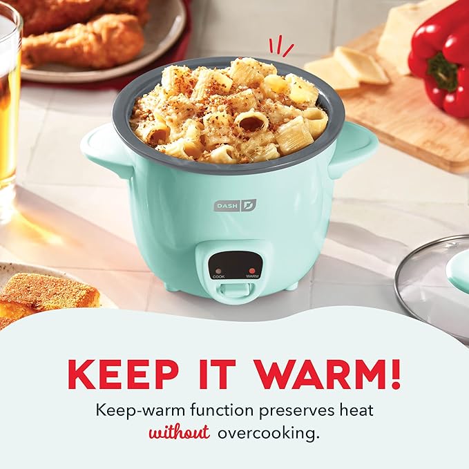 DASH Mini Rice Cooker Steamer with Removable Nonstick Pot, Keep Warm Function & Recipe Guide, .5 Quart, for Soups, Stews, Grains & Oatmeal - Aqua