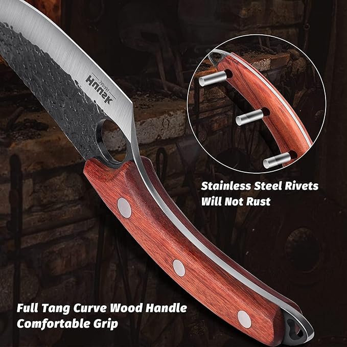 Huusk Viking Knives, Japanese Style Meat Cleaver Knives, Forged Boning Knife with Sheath, High Carbon Steel Chef Knives for Kitchen, Camping or BBQ Thanksgiving Christmas Gifts