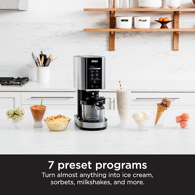 Ninja CREAMi Ice Cream Maker for Gelato, Mix-ins, Milkshakes, Sorbet, Smoothie Bowls, 7 One-Touch Programs, with (2) Pint Containers & Lids, Compact Size, Perfect for Kids, Blueberry Mint, NC301MT