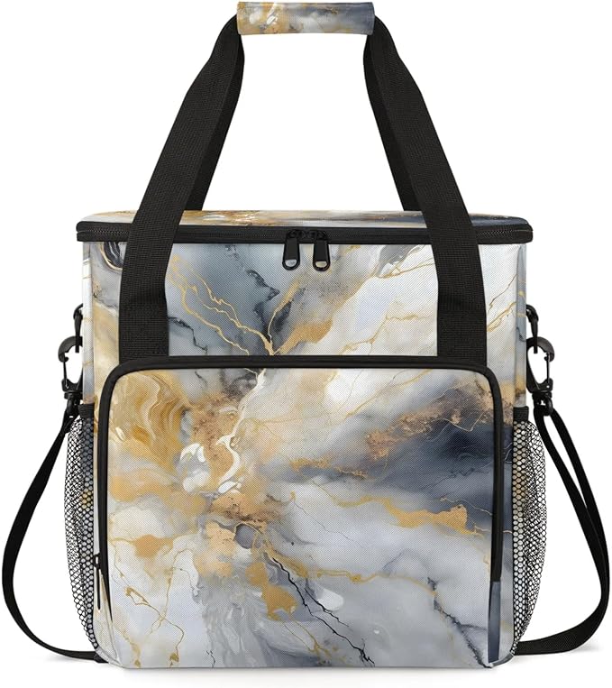 Grey Gold Marble Coffee Maker Carring Bag, Large Insulated Storage Organizer by Home