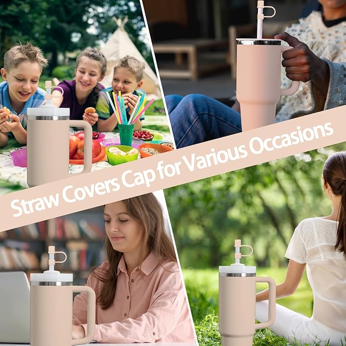 6PCS Silicone Straw Covers Cap Compatible with Stanley Cup 30-40 oz Tumbler with Handle 10mm Straw Toppers Reusable Cover for Stanley Cup Accessories（Fleshy-Pink）