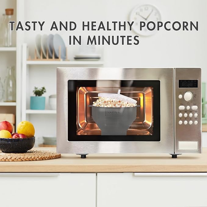 The Original Korcci Microwaveable Silicone Popcorn Popper, Microwave Popcorn Popper, Collapsible Microwave Popcorn Maker Bowl, No Oil Needed, Use In Microwave, Dishwasher Safe (Grey)