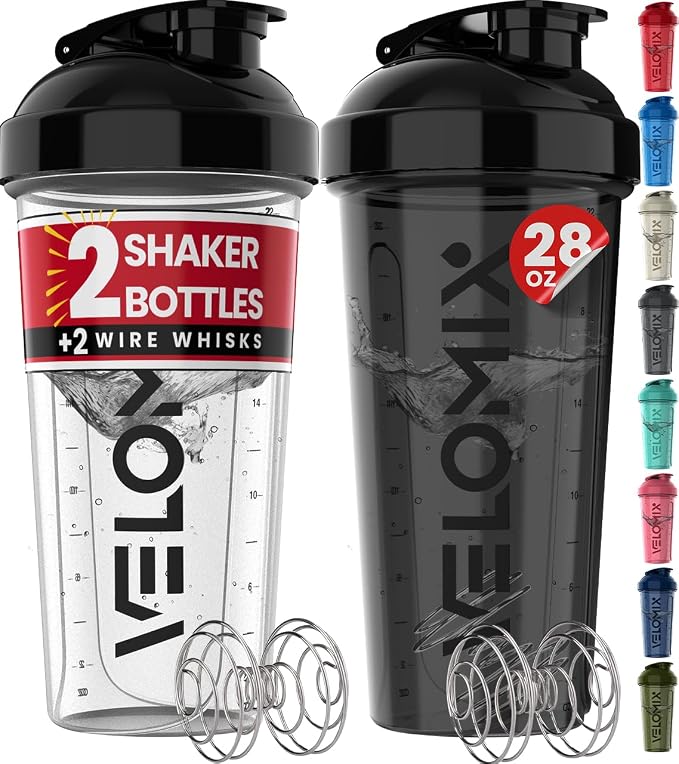 VELOMIX -2 Pack- 28 oz Protein Shaker Bottles by VELOMIX