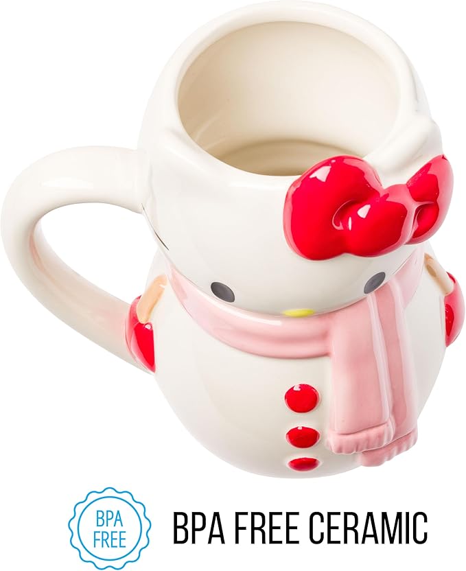 Silver Buffalo Sanrio Hello Kitty Christmas Holiday Snow Man Ceramic 3D Sculpted Mug, 20 Ounces