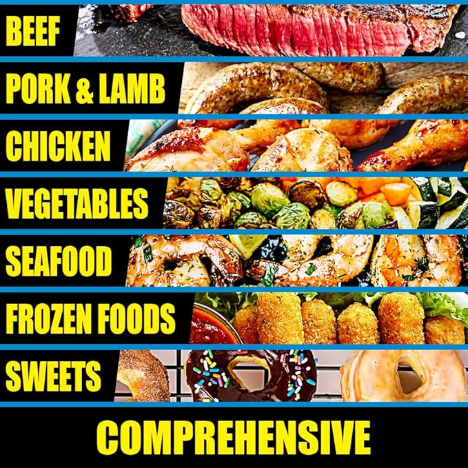 Air Fryer Cheat Sheet Magnet - Extra Large Easy to Read Airfryer Accessory - Magnetic Airfryer Cooking Times Chart, Kitchen Gadget Reference Guide for 90 Airfry Foods - Air Fryer Accessories (Blue)
