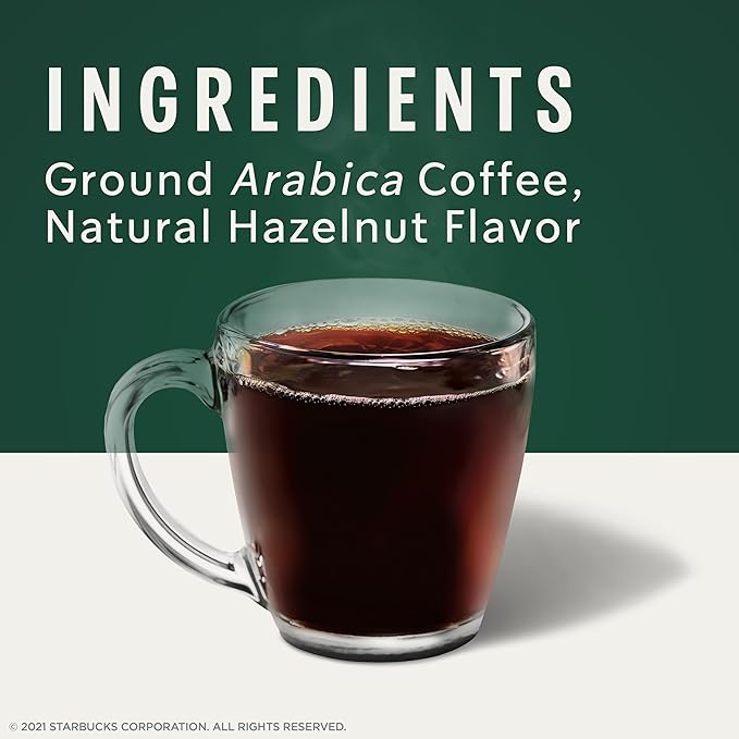 Starbucks K-Cup Coffee Pods, Hazelnut Flavored Coffee, Naturally Flavored, 100% Arabica, 6 boxes (60 pods total)