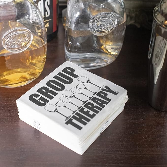 Twisted Wares - Funny Cocktail Napkins - GROUP THERAPY - Boutique Cocktail Napkins - Perfect for any Celebrations 5"X5" (20 Pack)