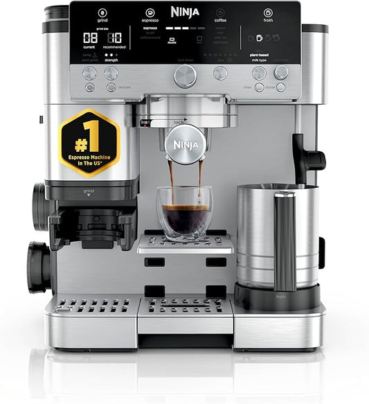 Ninja Luxe Café 3-in-1 Espresso, Drip Coffee and Cold Brew Machine | Intergrated Coffee Grinder, Milk Frother, Assisted Tamper & Built-In Espresso Accessory Storage | Stainless Steel | ES601