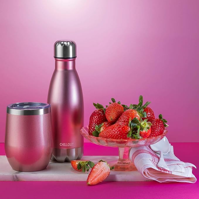 CHILLOUT LIFE 12 oz Stainless Steel Wine Tumbler with Lid - Double Wall Vacuum Insulated Wine Cup Glass Keeping Cold & Hot for Coffee, Champagne, Cocktails, Ice Cream - Rose Gold