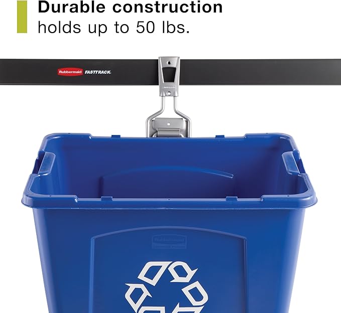 Rubbermaid Garage Fasttrack Recycling Bin Wall Mounted Recycling System Holds up to 50 pounds Blue/Satin Nickel for Home/Garage