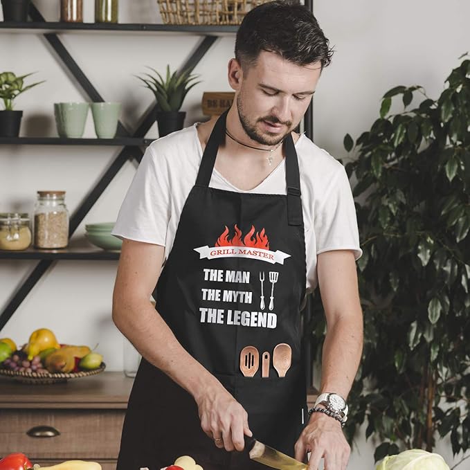 Aprons for Men, Mens Apron, Funny Aprons for Men, Adjustable Neck Strap Waterproof and OilProof Best for Grilling, Husband Birthday Gift, Gifts for Husband, Father's Day Gifts for Dad.