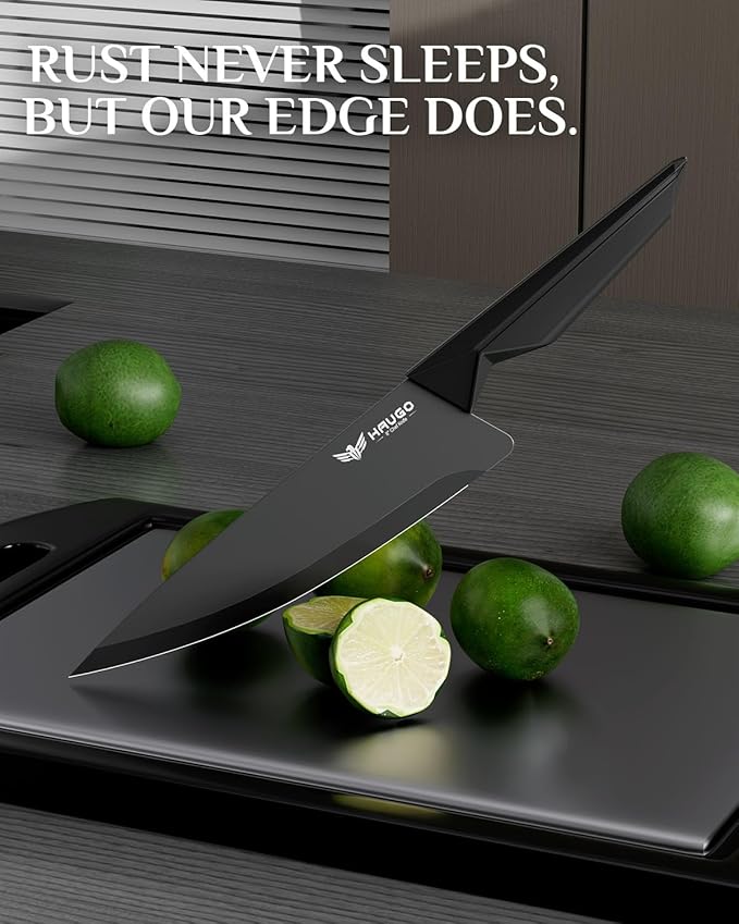 Knife Set - Haugo 15 PCS Kitchen Knife Set with Built in Sharpener - Dishwasher Safe Kitchen Knives - High Carbon Stainless Steel Knife Block Set with Ergonomic Handles - Panther Series