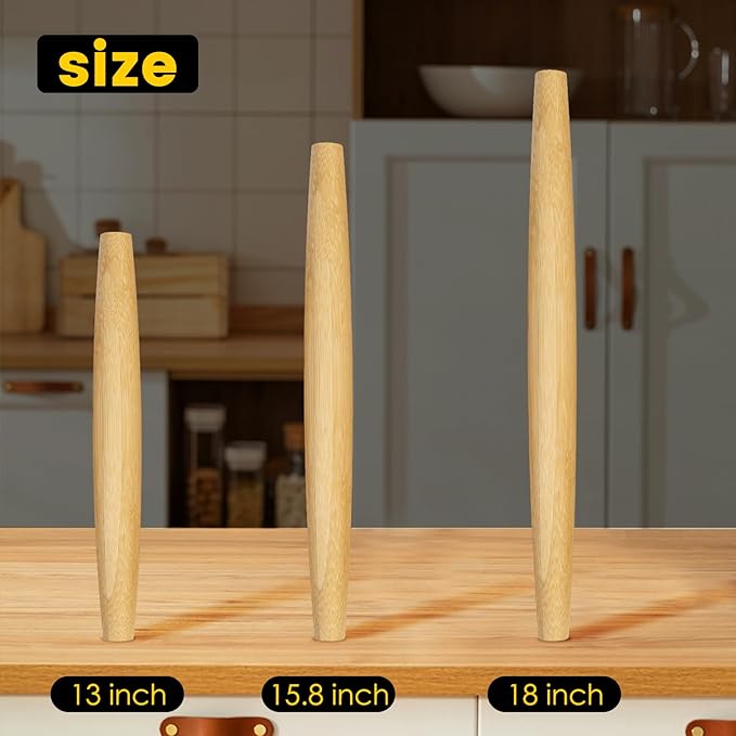 Classic French Rolling Pins Bamboo Wooden Rolling Pin for Baking Pizza Dough Pie Cookie, 15.8-Inch