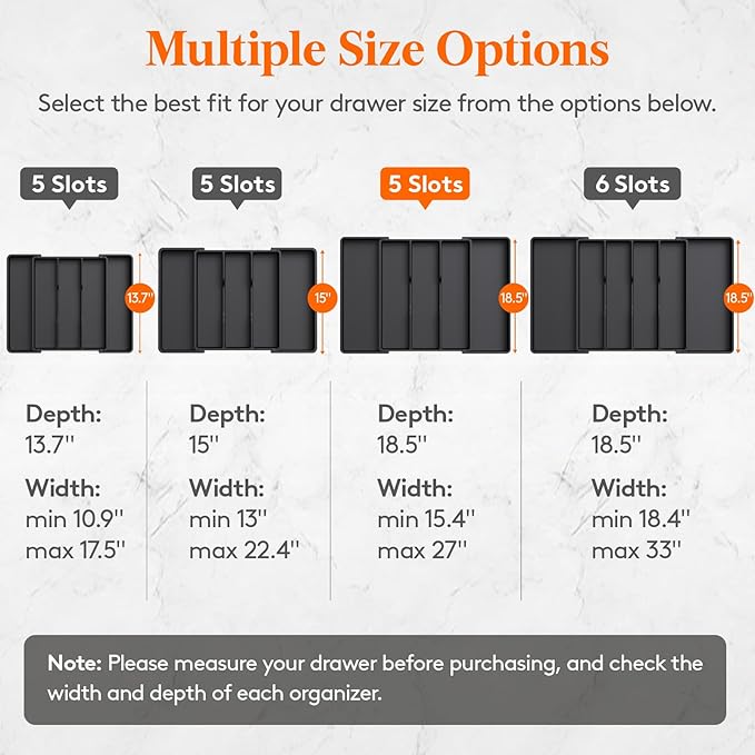 Lifewit Cooking Utensil Kitchen Drawer Organizer, Expandable from 16 to 28 inches, Plastic Cutlery Silverware Tray, Adjustable Spatula Holder, Flatware Tools Gadgets Storage Divider, XL,Black