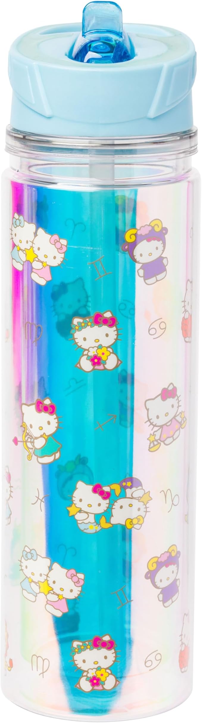 Silver Buffalo Sanrio Hello Kitty Zodiac Signs Iridescent Double Walled Tritan Water Bottle, 18 Ounces