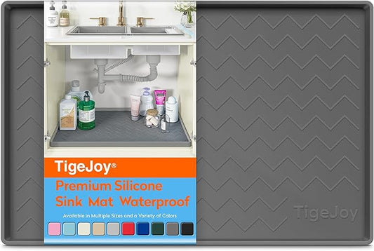 TigeJoy 22" x 19" Under Sink Mats for Kitchen Waterproof, Leak-Proof Silicone Mat Sink Protector and Cabinet Liner, Kitchen Essentials Organizer and Storage, Boot or Shoe Tray, Pet Feeding Mat