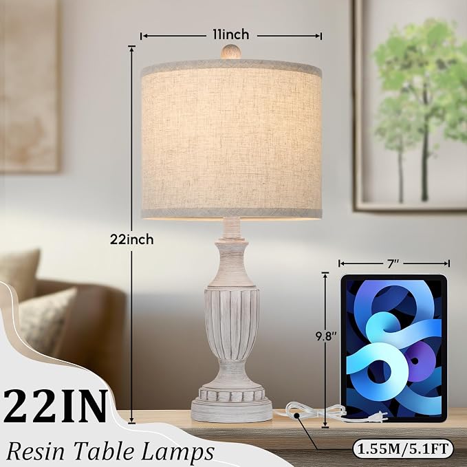 TOBUSA Farmhouse Living Room Table Lamps Set of 2, Antique Bedside Desk Lamps - Image 6
