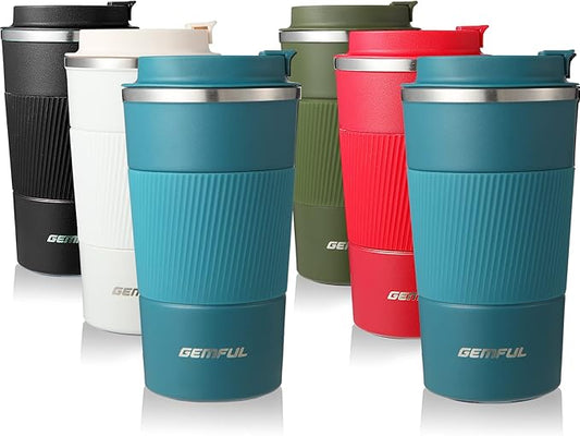 GEMFUL Travel Coffee Mug To Go Insulated Tumbler with Lid Portable Stainless Steel Reusable Leak proof Cups for Women Hot Cold Drinks 17oz (6 Pack)