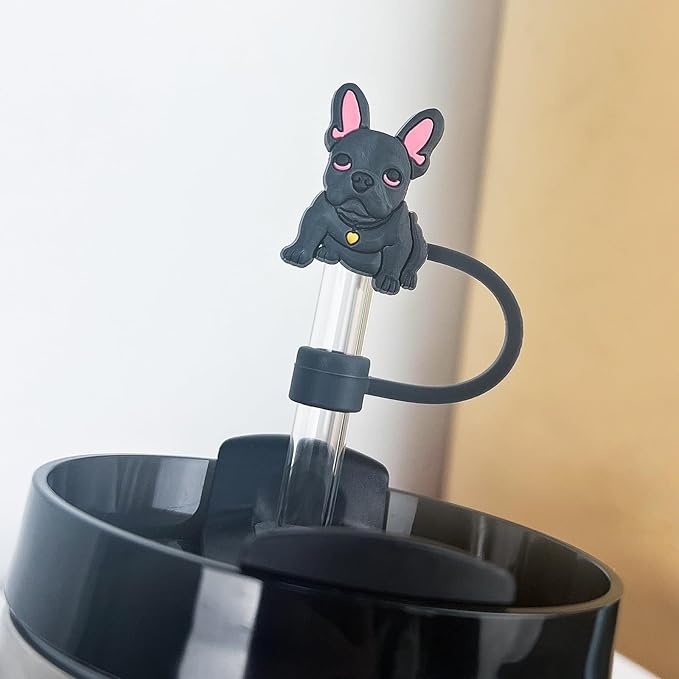 Velaco 7Pcs 0.4in/10mm Diameter Silicone Straw Covers Cap Compatible with Stanley 20 30&40 Oz Cup, Cute Dog Straw Topper for Stanley 40 Oz Tumbler with Handle, Dust-Proof Straw Caps for Water Bottle