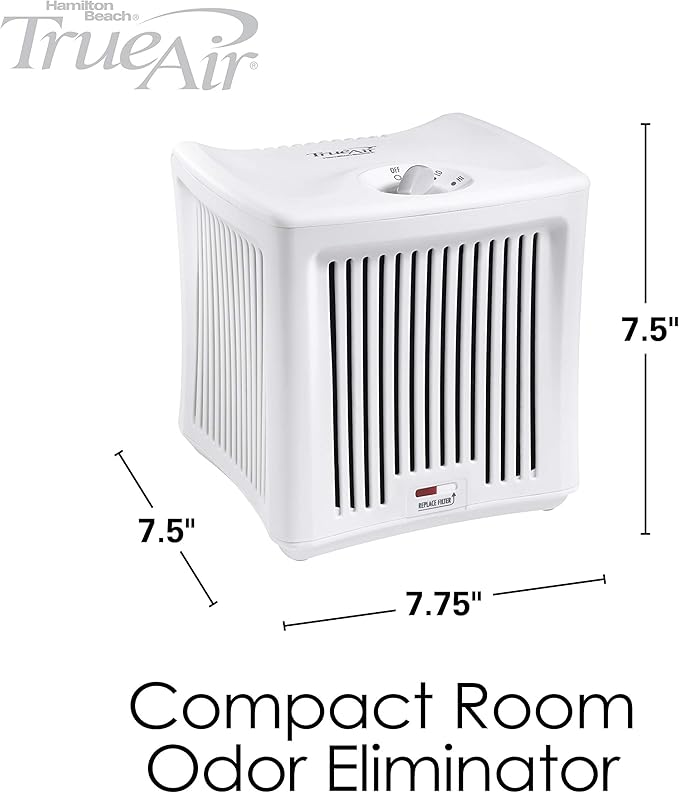 Hamilton Beach TrueAir Room Air Freshener Odor Eliminator with 3 Carbon Filters + Green Mountain Scent Cartridge for Common Household-Tobacco, Pet, Bathroom & Trash, White (04532GM)
