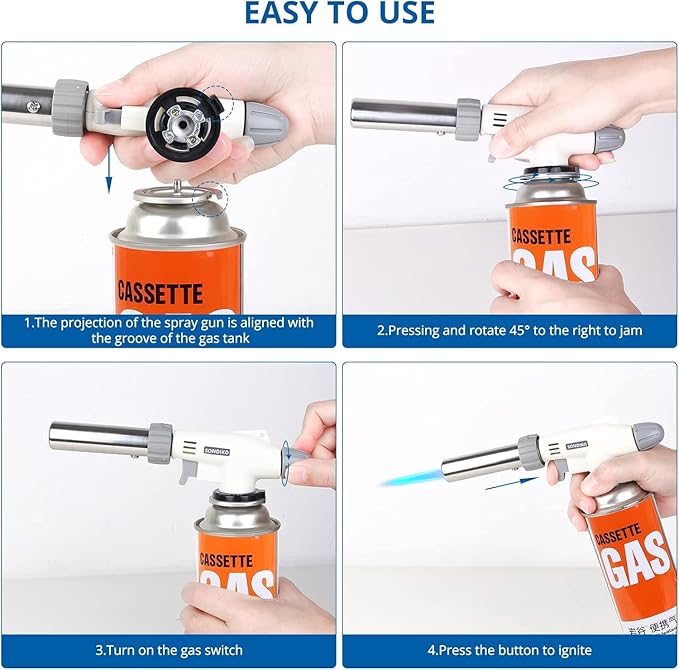Sondiko Dual Flame Mode Butane Torch Lighter Head 2 Pack, Culinary Torch, Welding Equipment for Soldering with Adjustable Flame, Reverse Use for BBQ, Soldering, Charcoal, Fuel Not Included